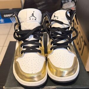 Nike Air Jordan 1 Low White & Metallic Gold with Black Laces